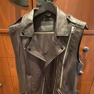All Saints Black leather biker vest